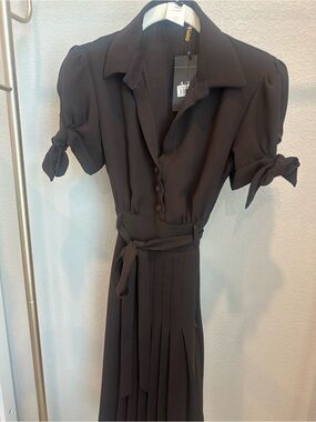 ABS Allen Schwartz Brown Button-Front Tie-Waist Dress